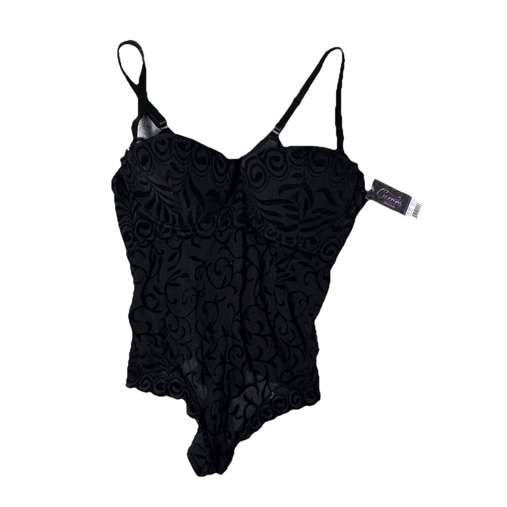 New Oh la la Cheri Paris J'Adore Burnout Velvet Black Teddy Lingerie 4X  NWT
